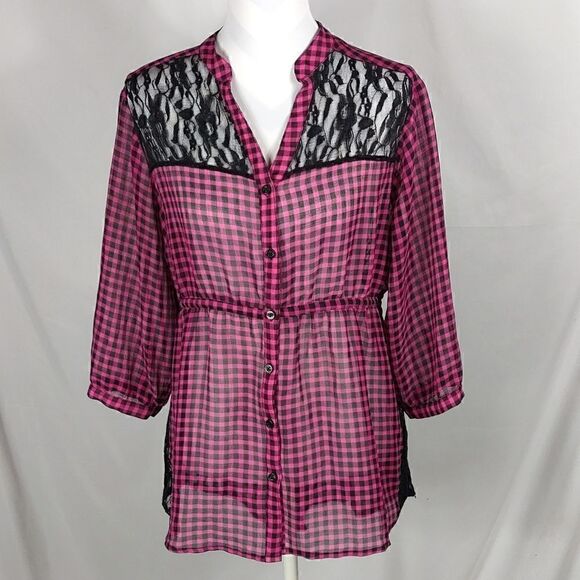 Torrid Sheer Lace Checkered Blouse - Picture 1 of 8